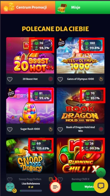 Выбор игры по отыгрышу
